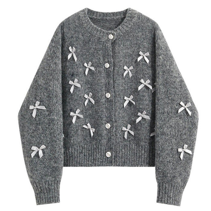 Coquette Aesthetic Grey Cardigan with bows - boogzel clothing