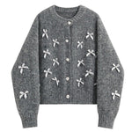 Coquette Aesthetic Grey Cardigan with bows - boogzel clothing