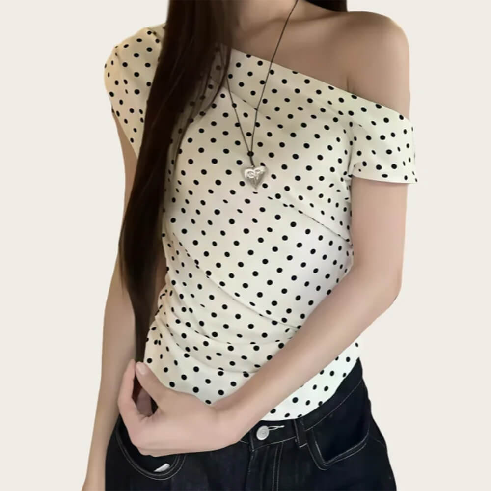 coquette polka dot off shoulder top boogzel clothing