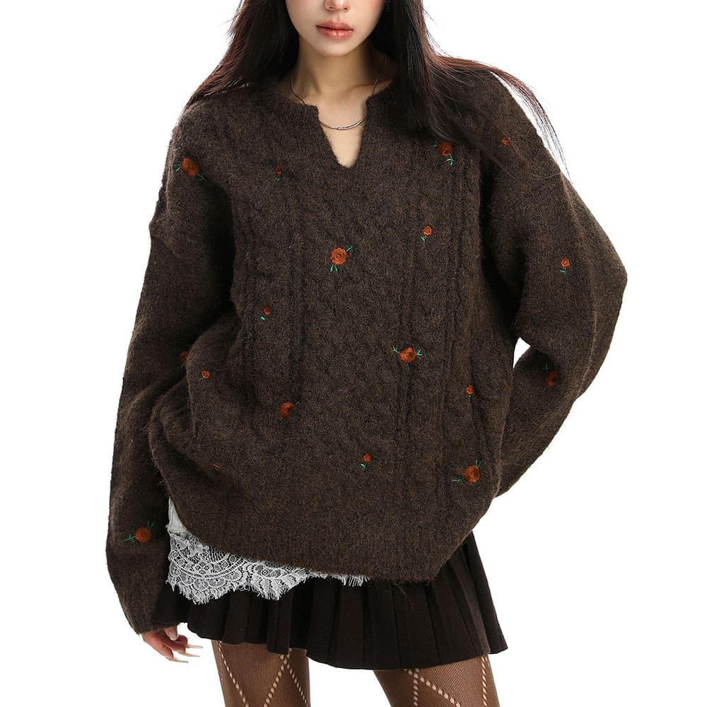 cottagecore cable knit rose sweater boogzel clothing