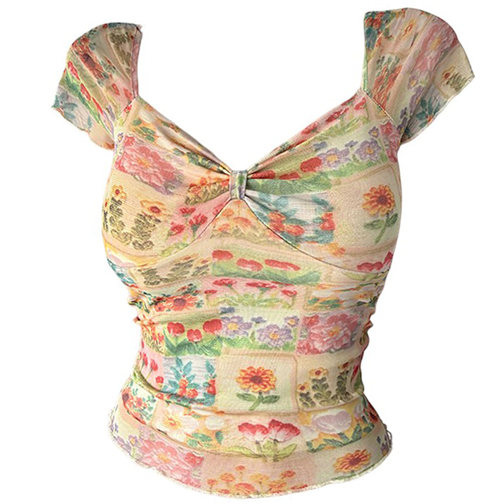 cottagecore floral print mesh top boogzel clothing