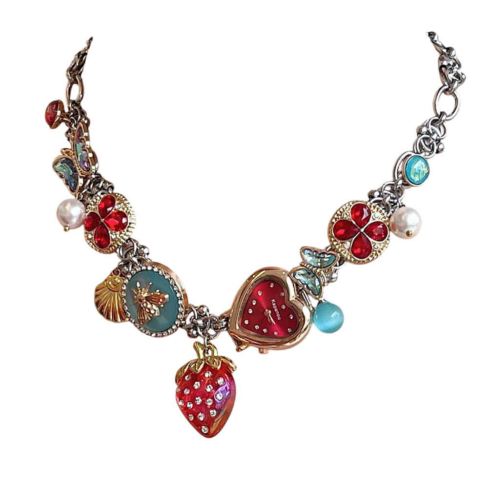 cottagecore heart clock necklace boogzel clothing