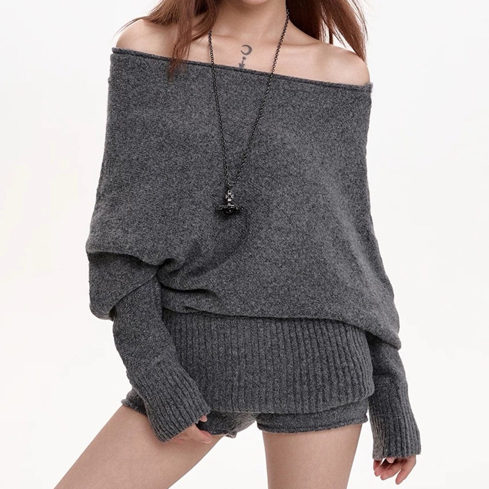 cozy off shoulder loose sweater boogzel clothing