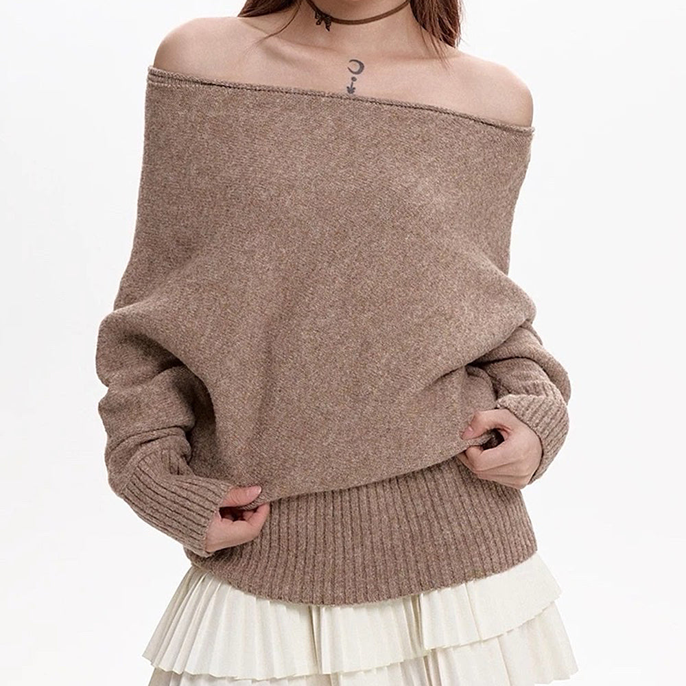 cozy off shoulder loose sweater boogzel clothing