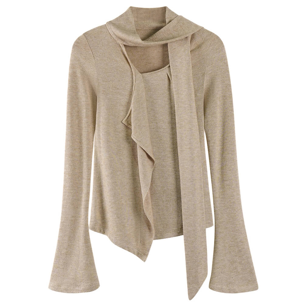 cozy tie neck long sleeve knit top boogzel clothing