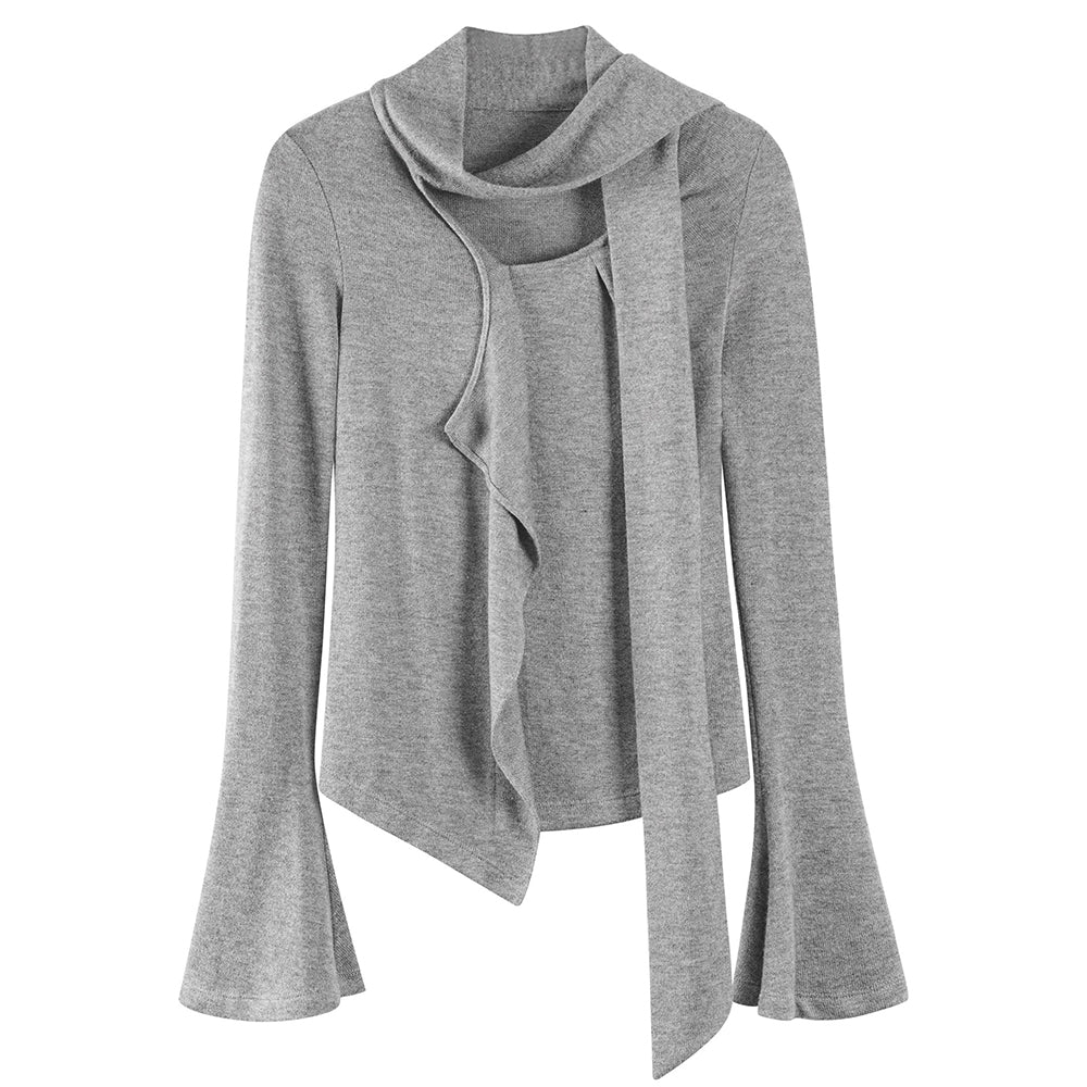 cozy tie neck long sleeve knit top boogzel clothing