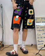 Indie Aesthetic Crochet Flower Denim Shorts - boogzel clothing