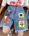 Indie Aesthetic Crochet Flower Denim Shorts - boogzel clothing