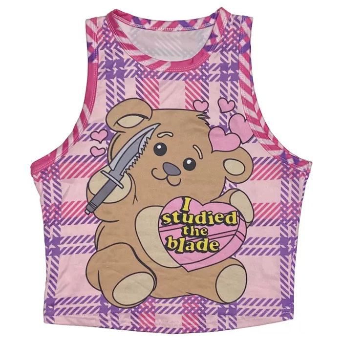 cute bear prin ttank top boogzel clothing
