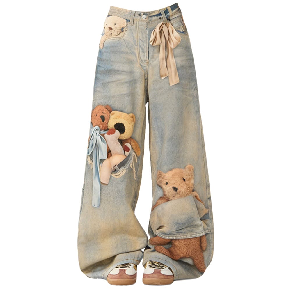 cute bears print baggy jeans boogzel clothing