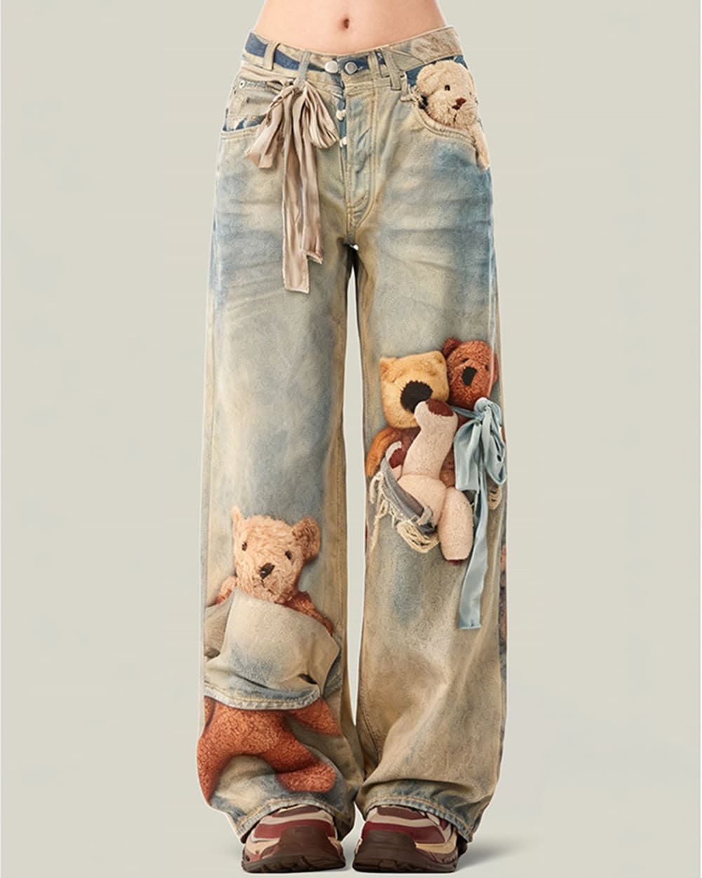 cute bears print baggy jeans boogzel clothing