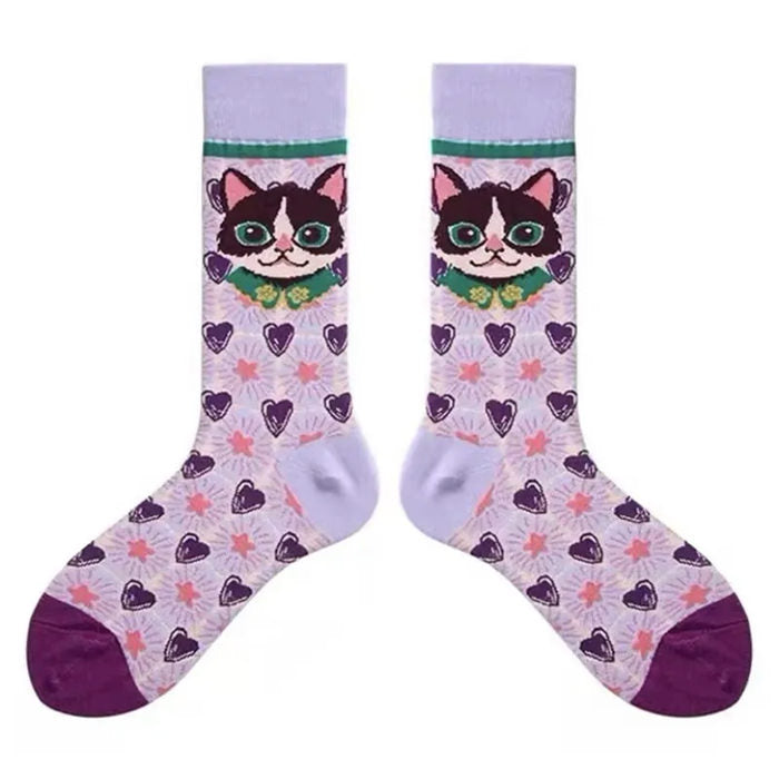 Preppy Cat Print Socks