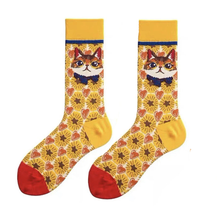 Preppy Cat Print Socks