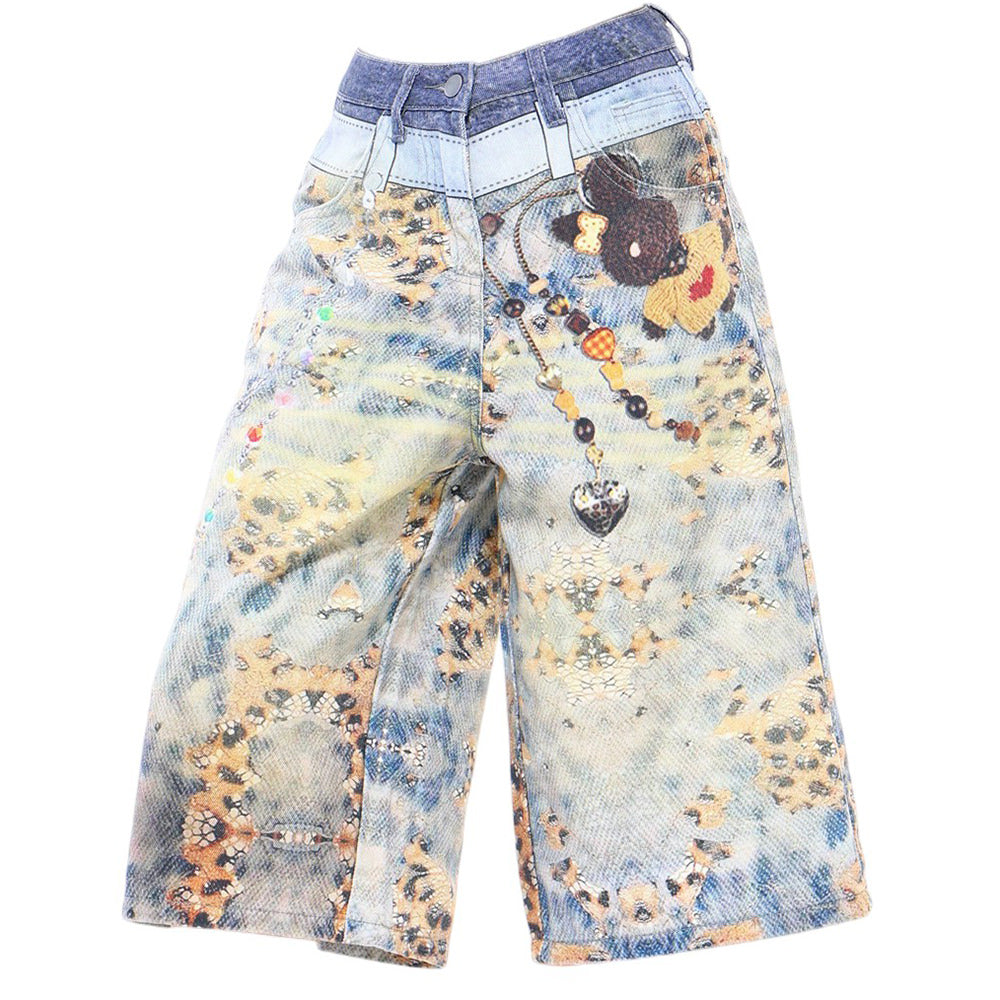 cute chain print denim shorts boogzel clothing