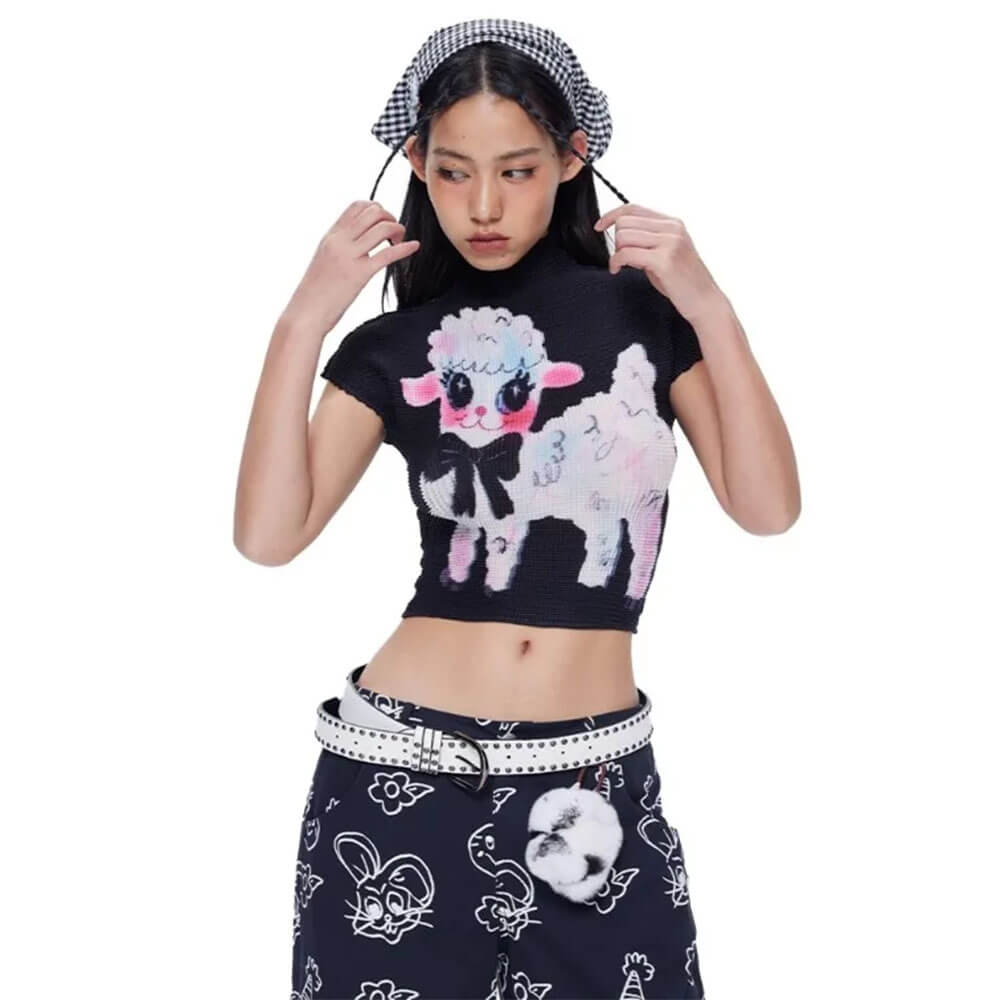 cute lamb print y2k baby tee boogzel clothing