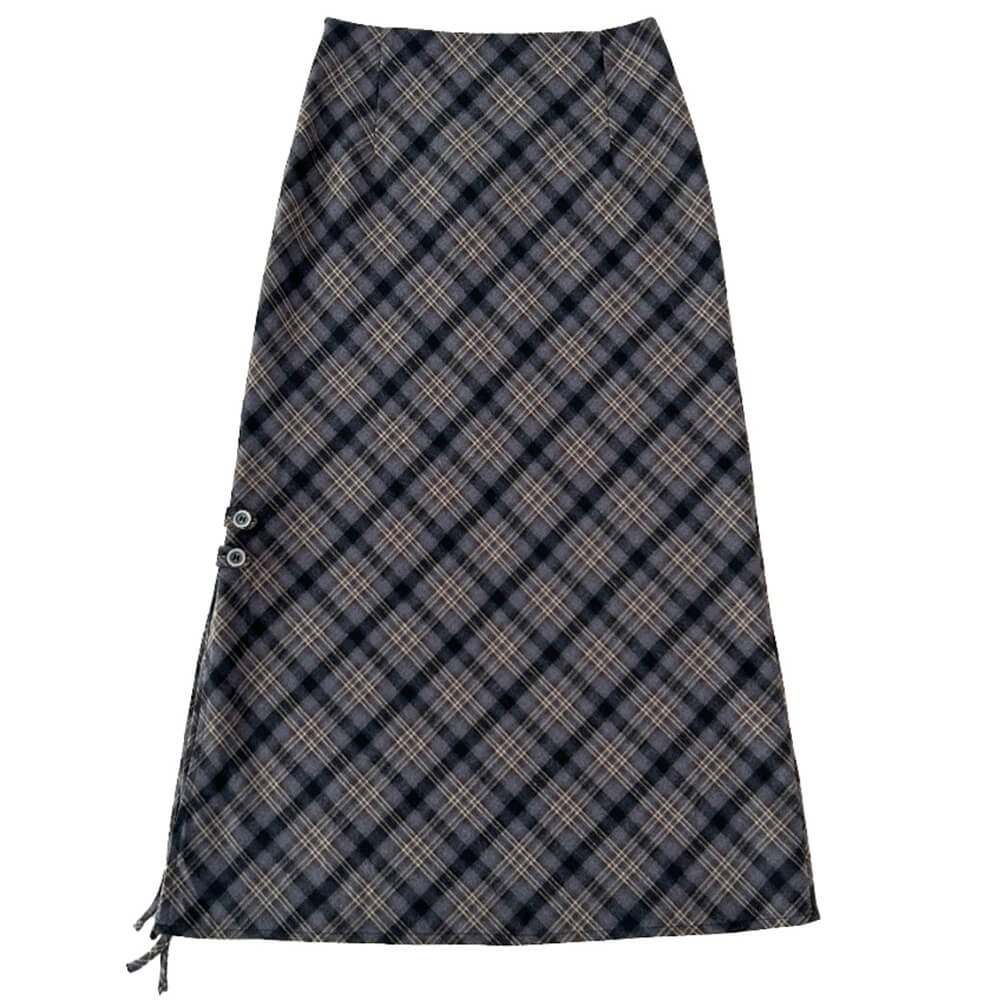 dark academia plaid side slit skirt boogzel clothing
