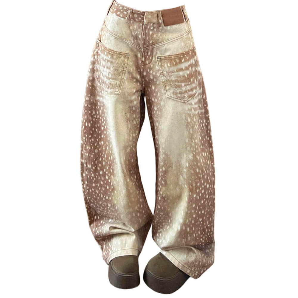 deer print wide leg jeans boogzel clothing