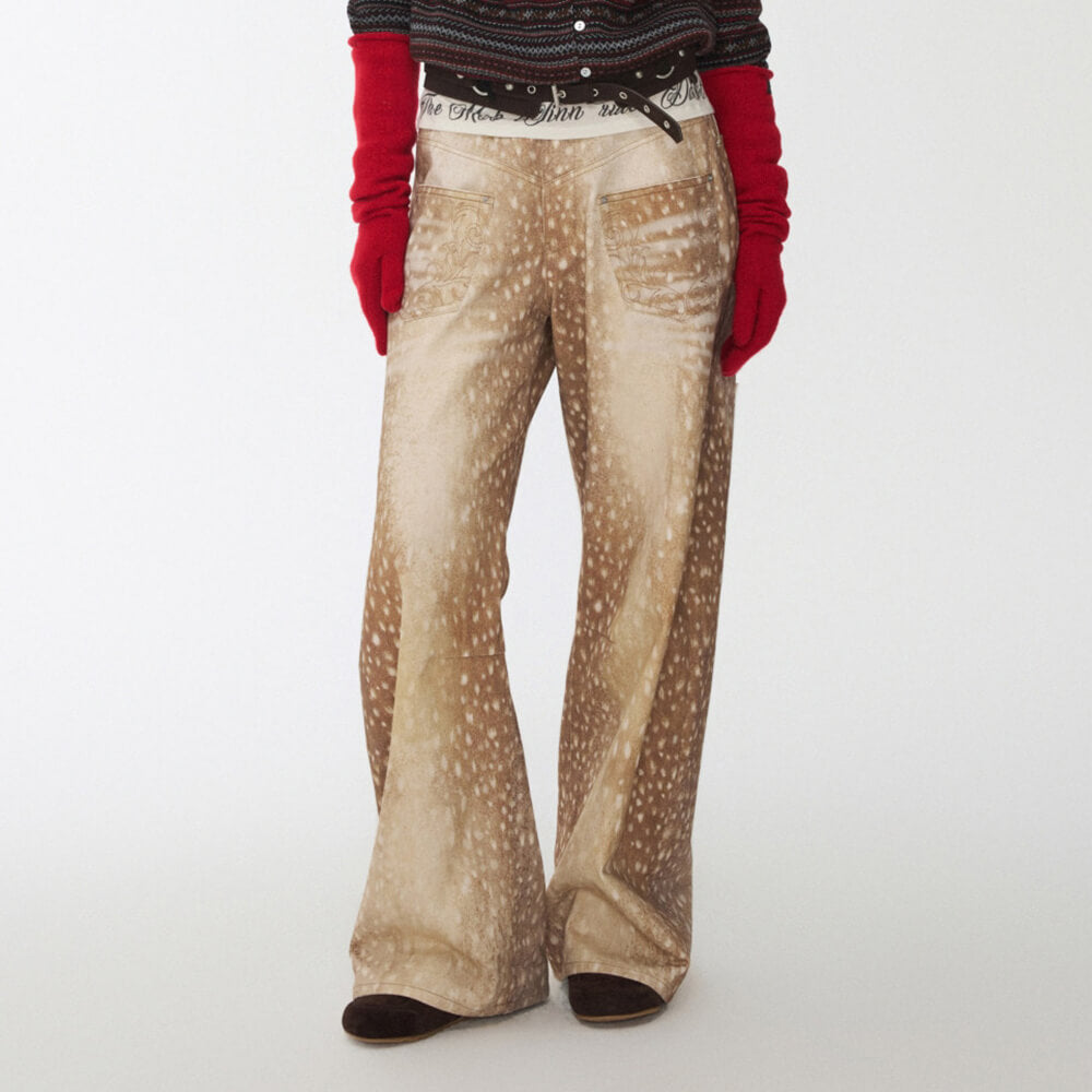deer print wide leg jeans boogzel clothing