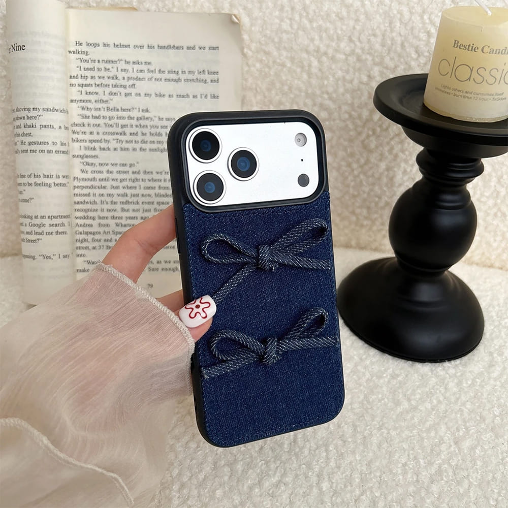 denim bow iphone case boogzel clothing