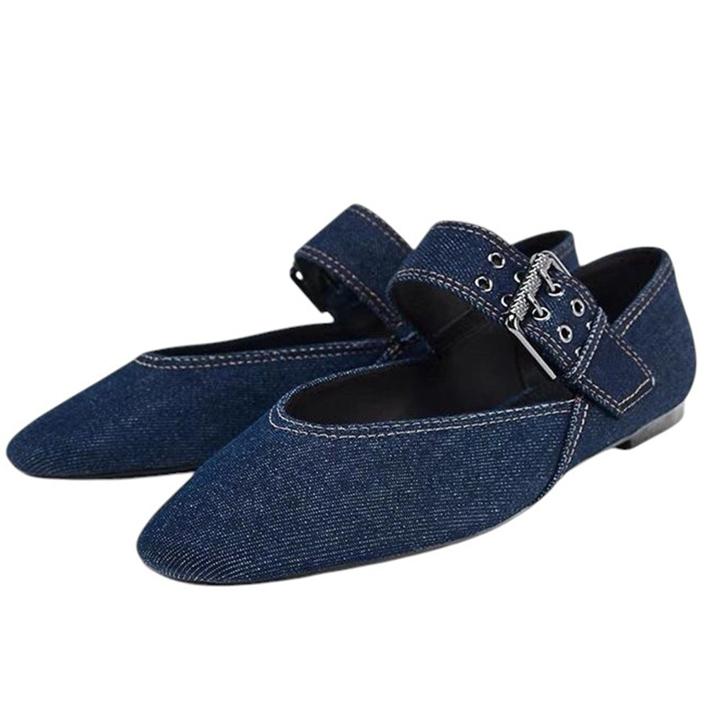 denim buckle strap mary jane flats boogzel clothing