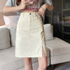 beige denim knee length skirt boogzel clothing