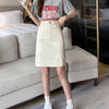 beige denim knee length skirt boogzel clothing