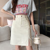 beige denim knee length skirt boogzel clothing