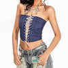 denim lace up corset tube top boogzel clothing