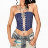 denim lace up corset tube top boogzel clothing