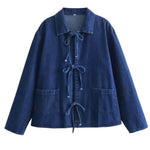 denim shirt with bow closingboogzel clothing