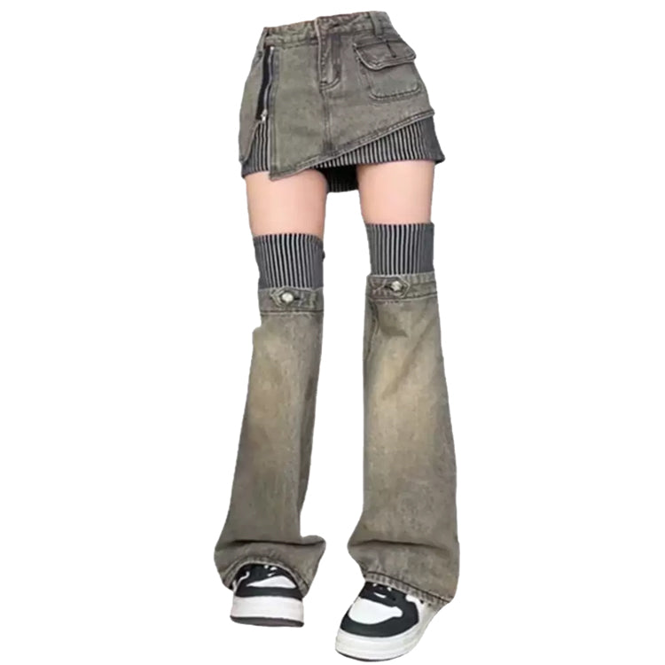 denim skirt and leg warmers set boogzel clothing