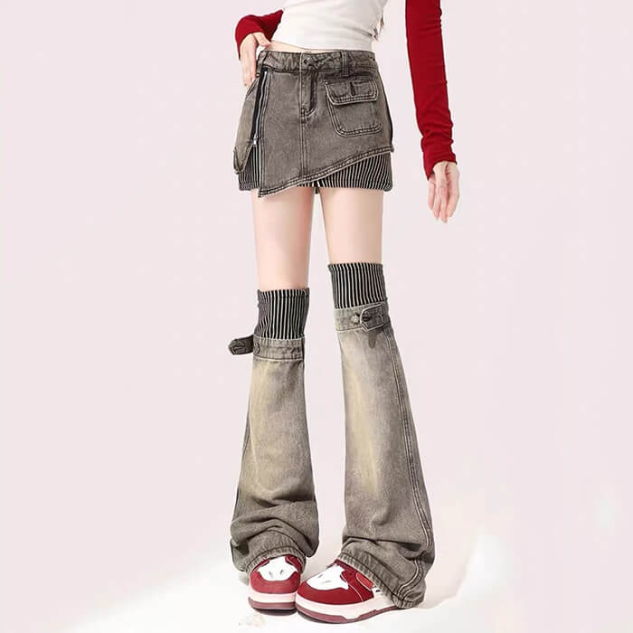 denim skirt and leg warmers set boogzel clothing