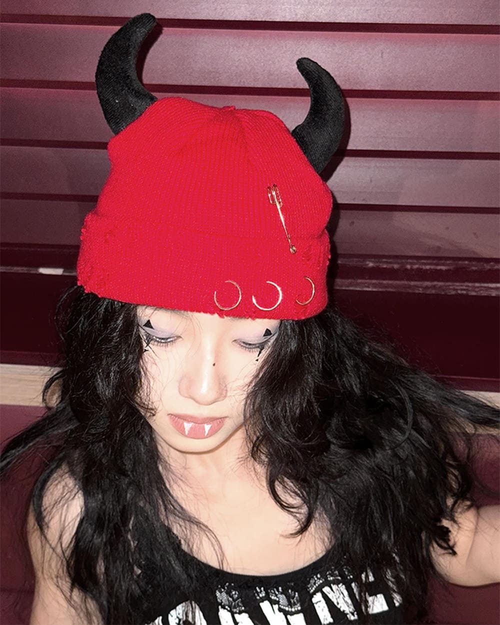 devil horns knit beanie hat boogzel clothing