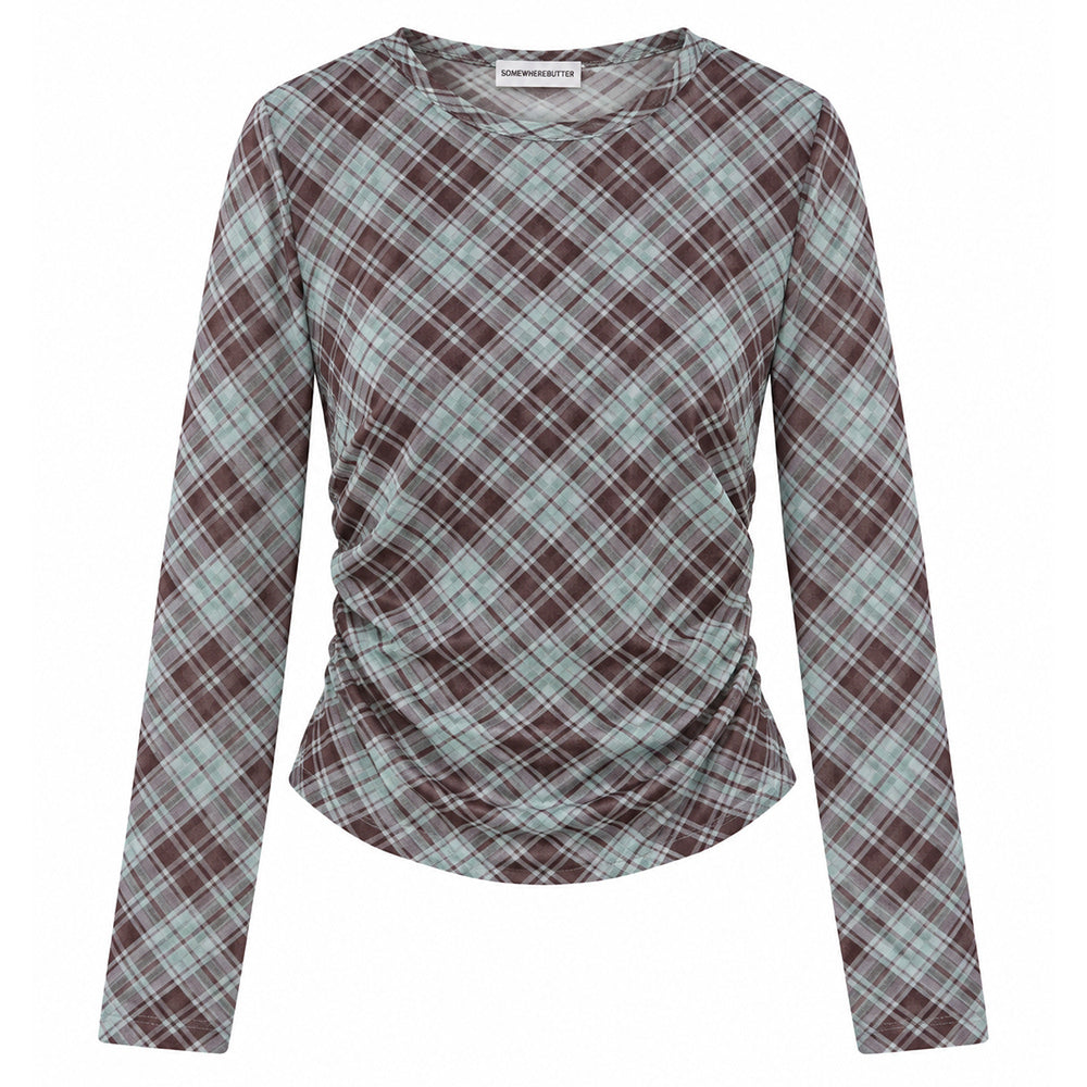 diagonal plaid long sleeve mesh top boogzel clothing