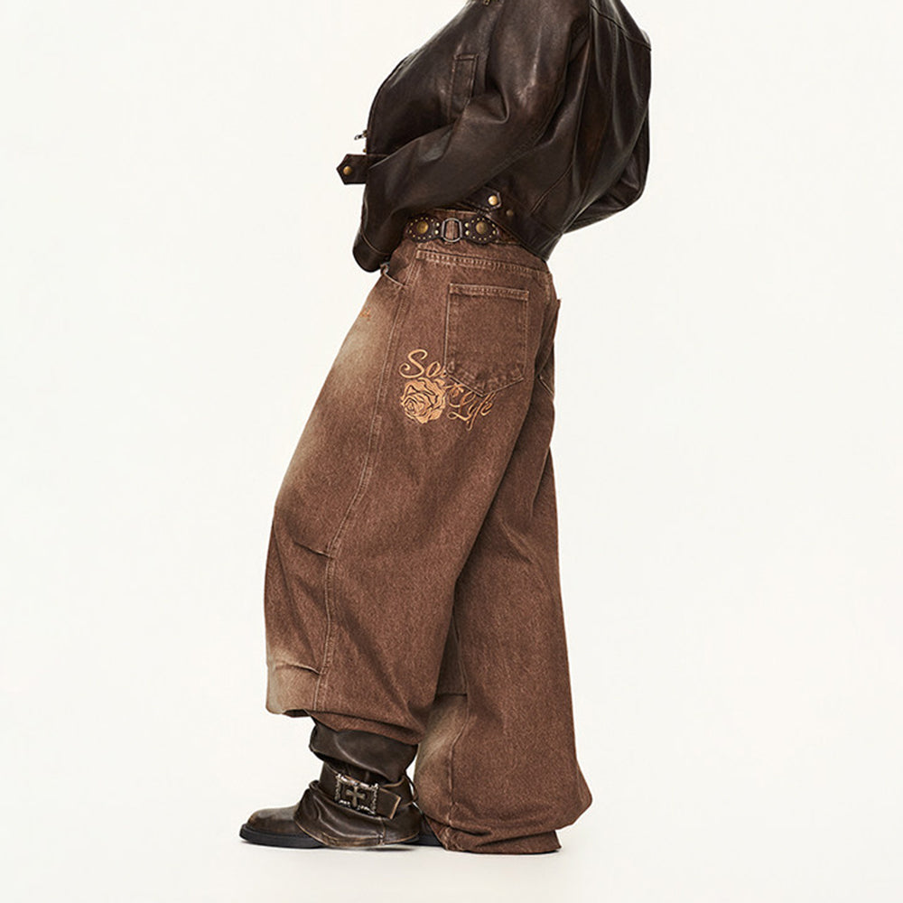 dirty washed baggy wide leg jeans boogzel clothing