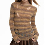 distressed striped knit sweater boogzel clothing