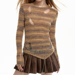 distressed striped knit sweater boogzel clothing