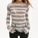 distressed striped knit sweater boogzel clothing