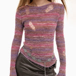 distressed striped knit sweater boogzel clothing