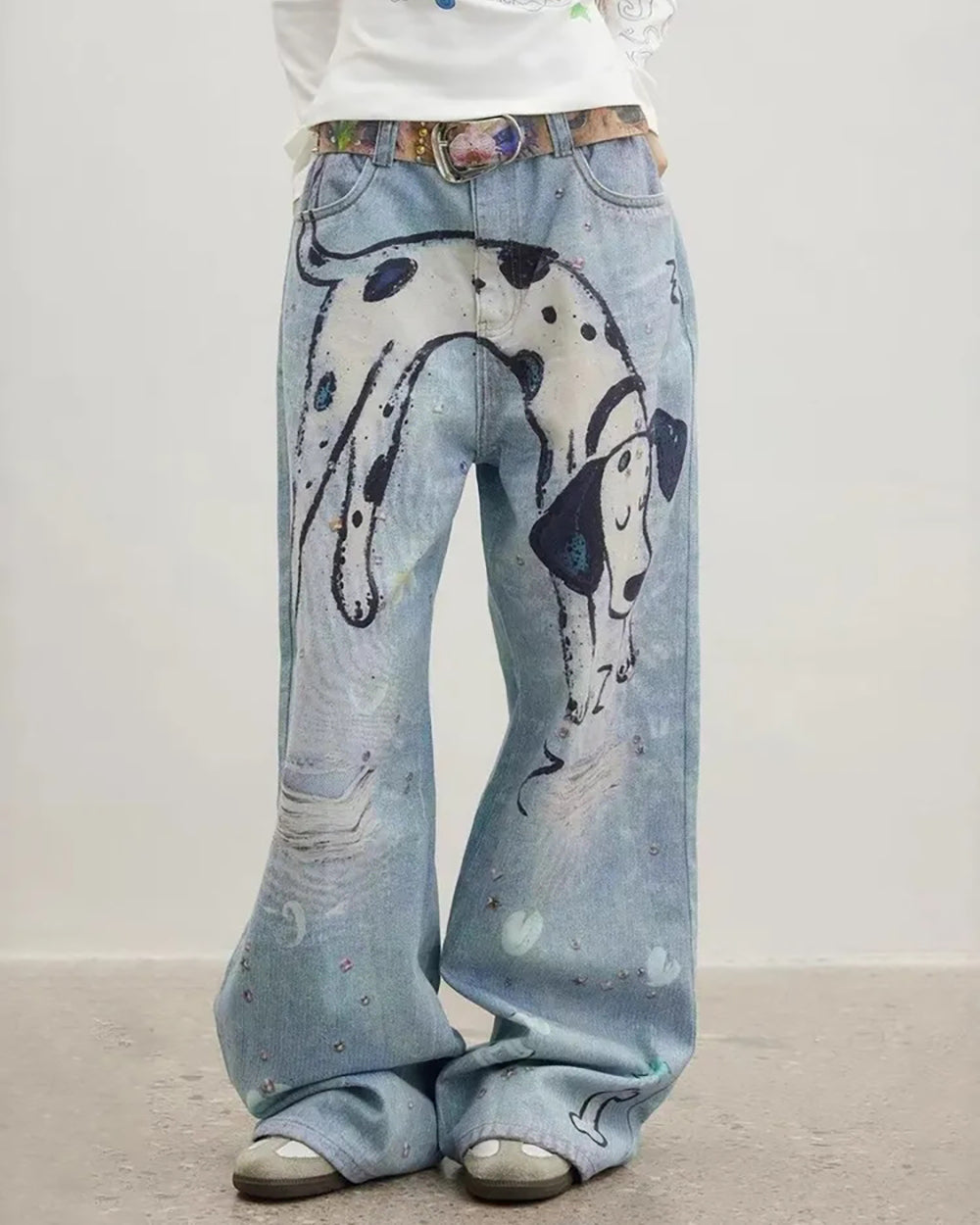 dog print wide leg jeans boogzel clothing