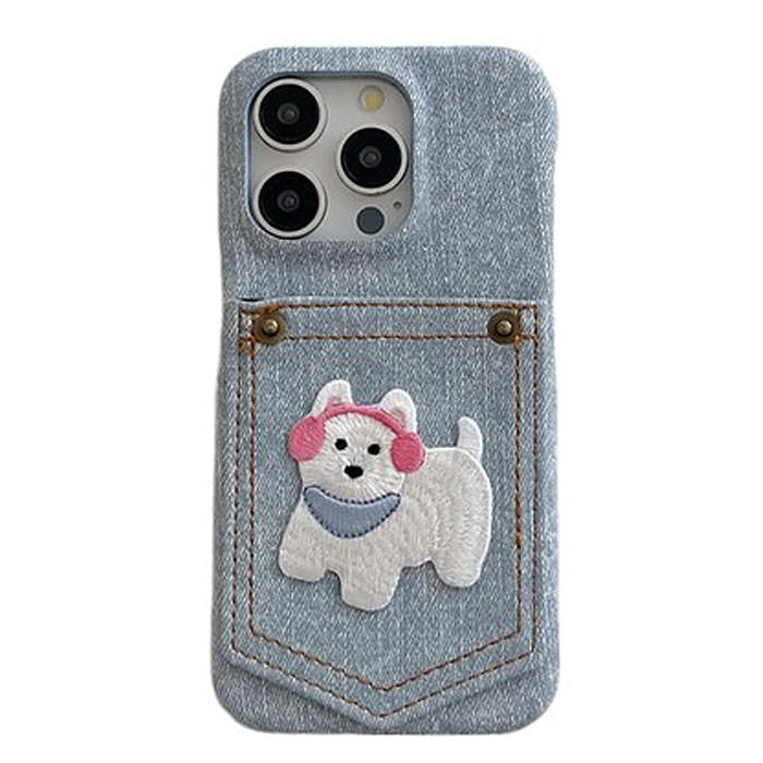 dog embroidered denim iphone case boogzel clothing