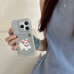 puppy embroidered denim iphone case boogzel clothing