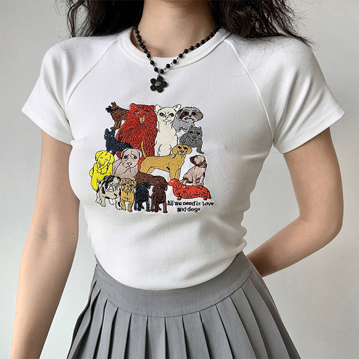 dogs embroidery graphic tee boogzel clothing