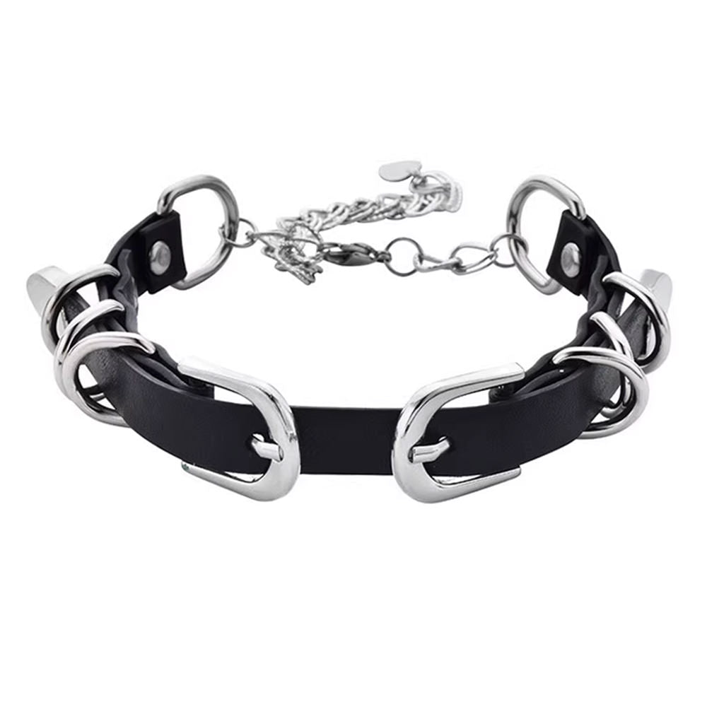 double buckle vegan leather choker boogzel clothing