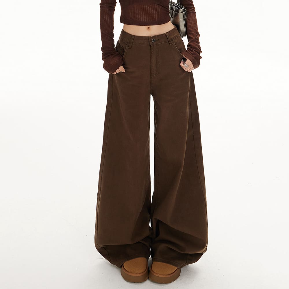 downtown girl brown baggy pants boogzel clothing