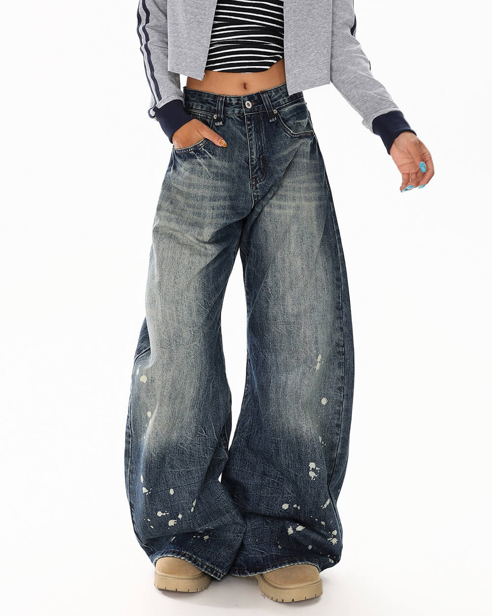 downtown girl distressed baggy jeans boogzel clothing