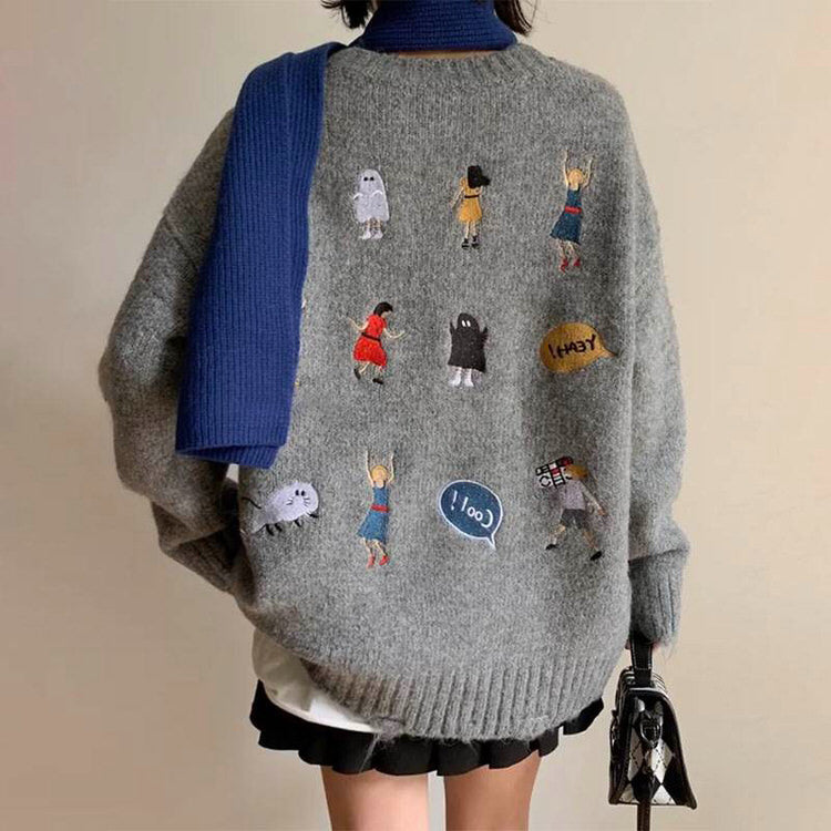 Embroidered Back Oversized Sweater for school aesthetic outfit boogzel clothing