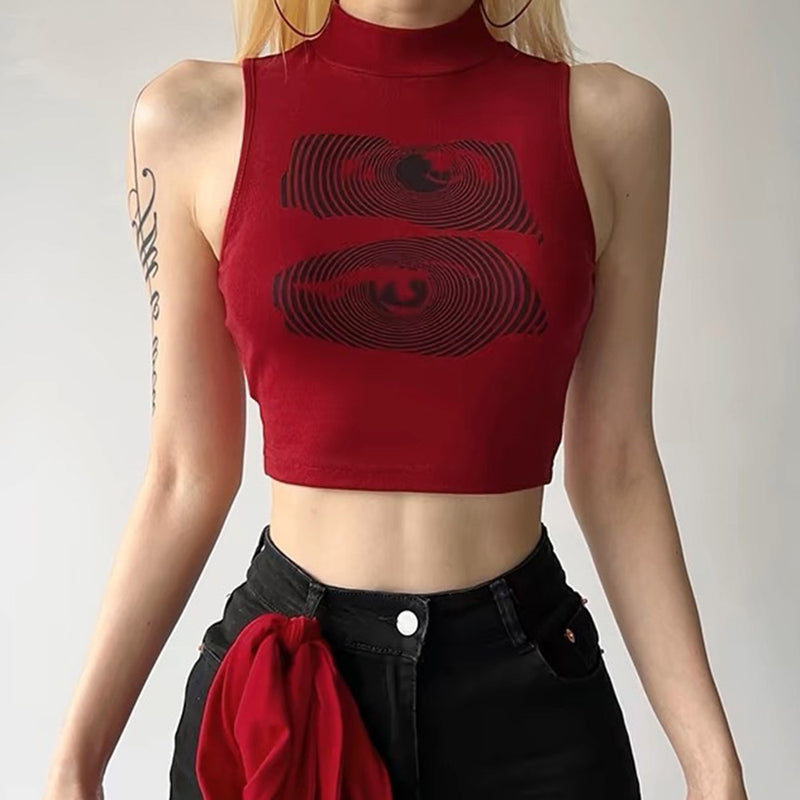 eyes print red crop top boogzel clothing