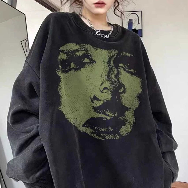 face print grunge oversized sweatshirt boogzel clothing