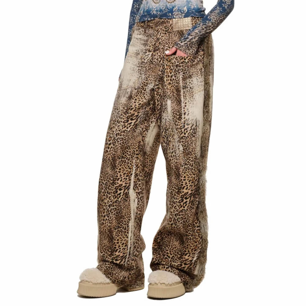 faded leopard print wide leg trousers boogzel clothing